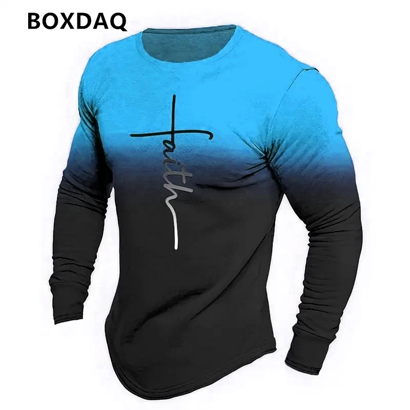 3d Print Men\'s Gradient T-Shirts Long Sleeve Spring Autumn Street Simple Gothic Male Oversized Tees 6XL Plus Size Casual Tops