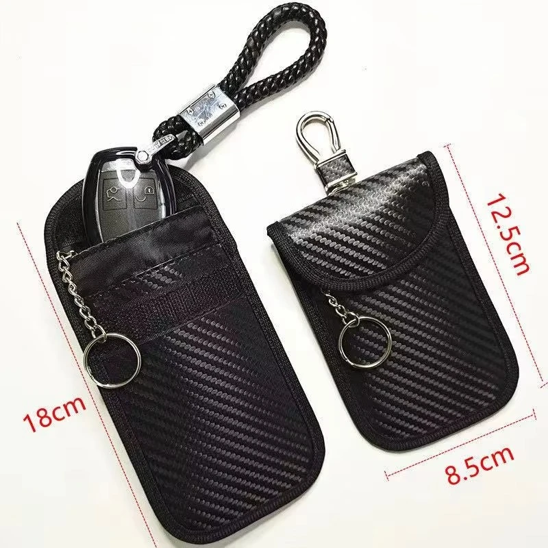 Car key signal protector Faraday bag anti-theft keychain fashion PU zipper closure card holder