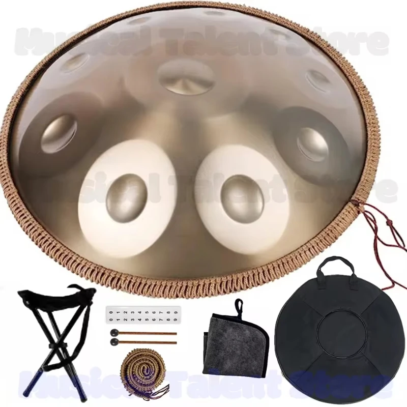 440Hz,432Hz Gold Handpan Drum with Steel Tongue for Yoga, Meditation Instrument, Beginner, Tambor Gift, 22 in, 9, 10, 12 notes