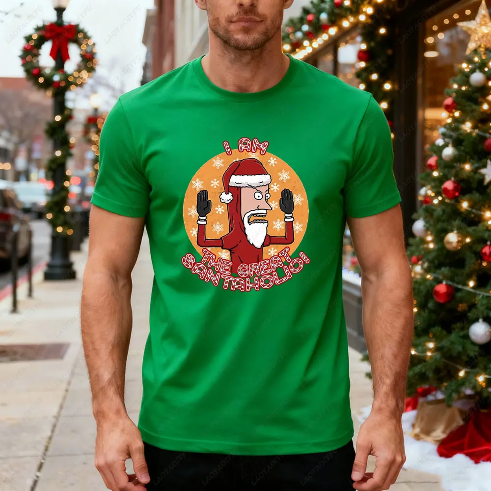 عيد الميلاد أنا العظيم سانتا هوليو الجرافيك تي شيرت Beavi and Buttheads الكلاسيكية قصيرة الأكمام الصيف الرجال القطن الرجال التي شيرت #5