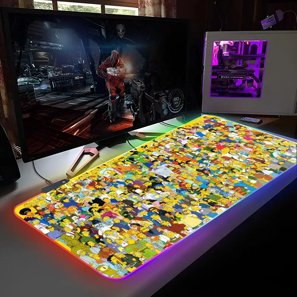 The-Simpsons Cartoon Mouse Pad RGB Backlit Mouse Pad Laptop Mouse Pad Laptop Gamer Computer Desk Gaming Accessories