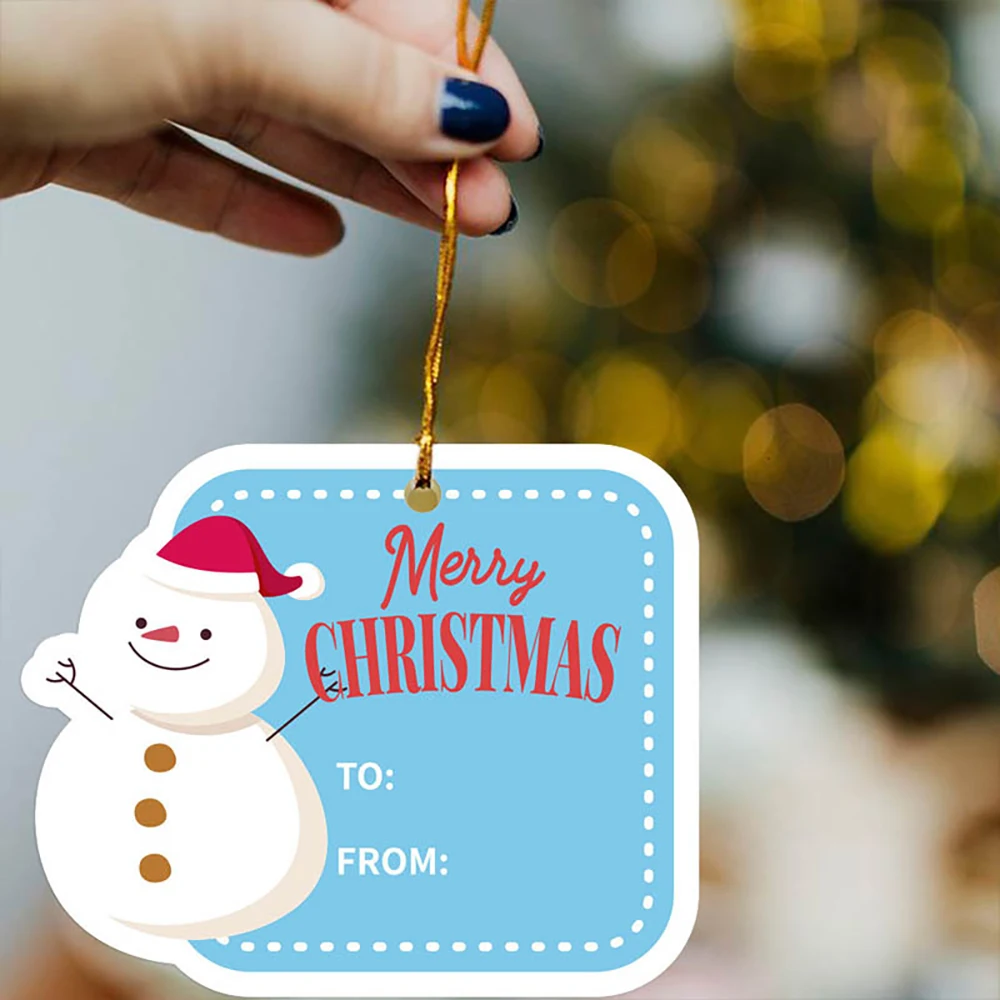 DIYメリークリスマスクラフトタグ、ギフト包装紙、santaClausハングタグ、クリスマスカード、パーティー用品、50個