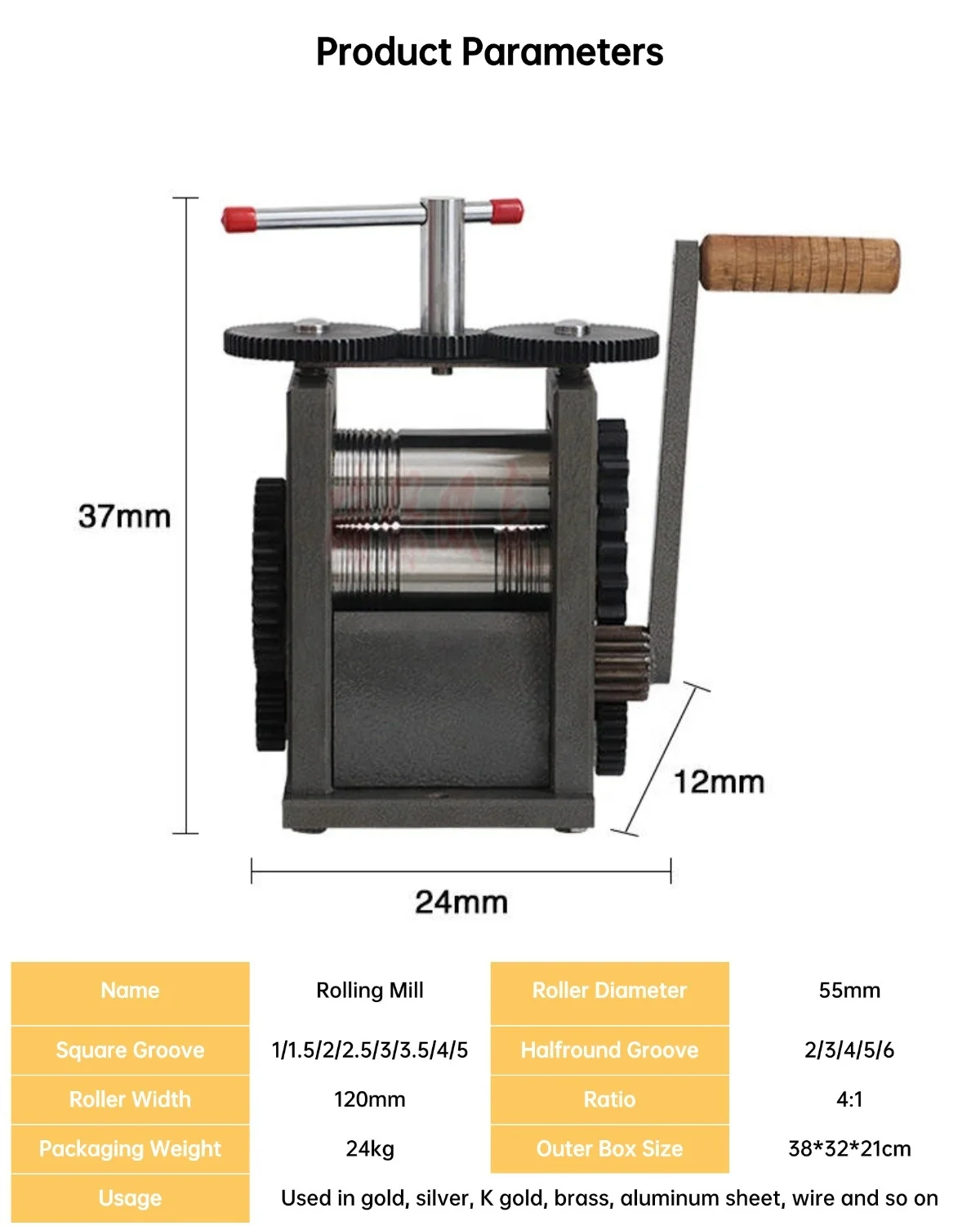 120X55mm High Precision Hand-cranked Rolling Mill Metal Roll Forming Making Machine Press Hand Rolling Mill For Jewelry