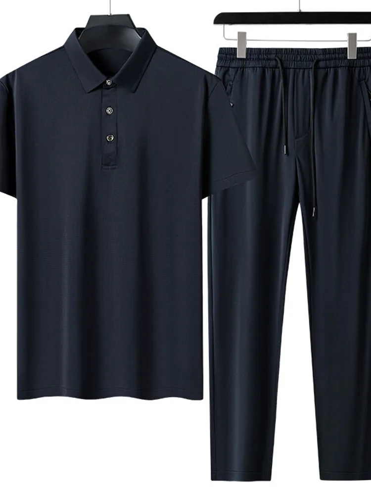 Set di pantaloni a maniche corte traspiranti in seta di ghiaccio tinta unita nuova moda estiva per set da due pezzi sportivo allentato casual da uomo