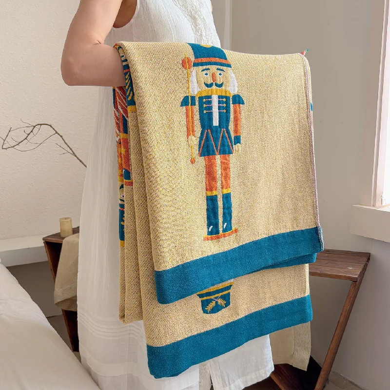 4-Layer Twill Cotton Gauze Blanket, Lightweight Luxury Throw Blanket with Wide Edge, All-Season Bedspread & Sofa Cover