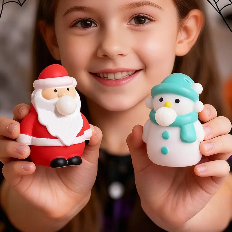 Christmas Stress Relief Toy Santa Claus Blow Bubble Soft TPR Pinch Elastic Squeeze Sensory Toys for Kids Adult Party Favors Gift