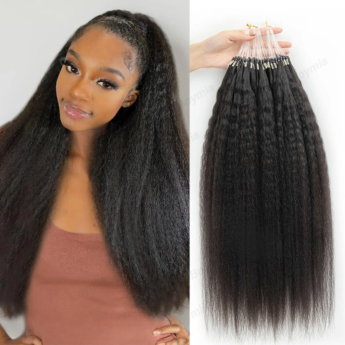 غريب شعر طبيعي مفرود مايكرو حلقة وصلات شعر طبيعي أسود مايكرو لينك الشعر 50 قطعة/الحزمة للنساء السود 12 "-24" #1