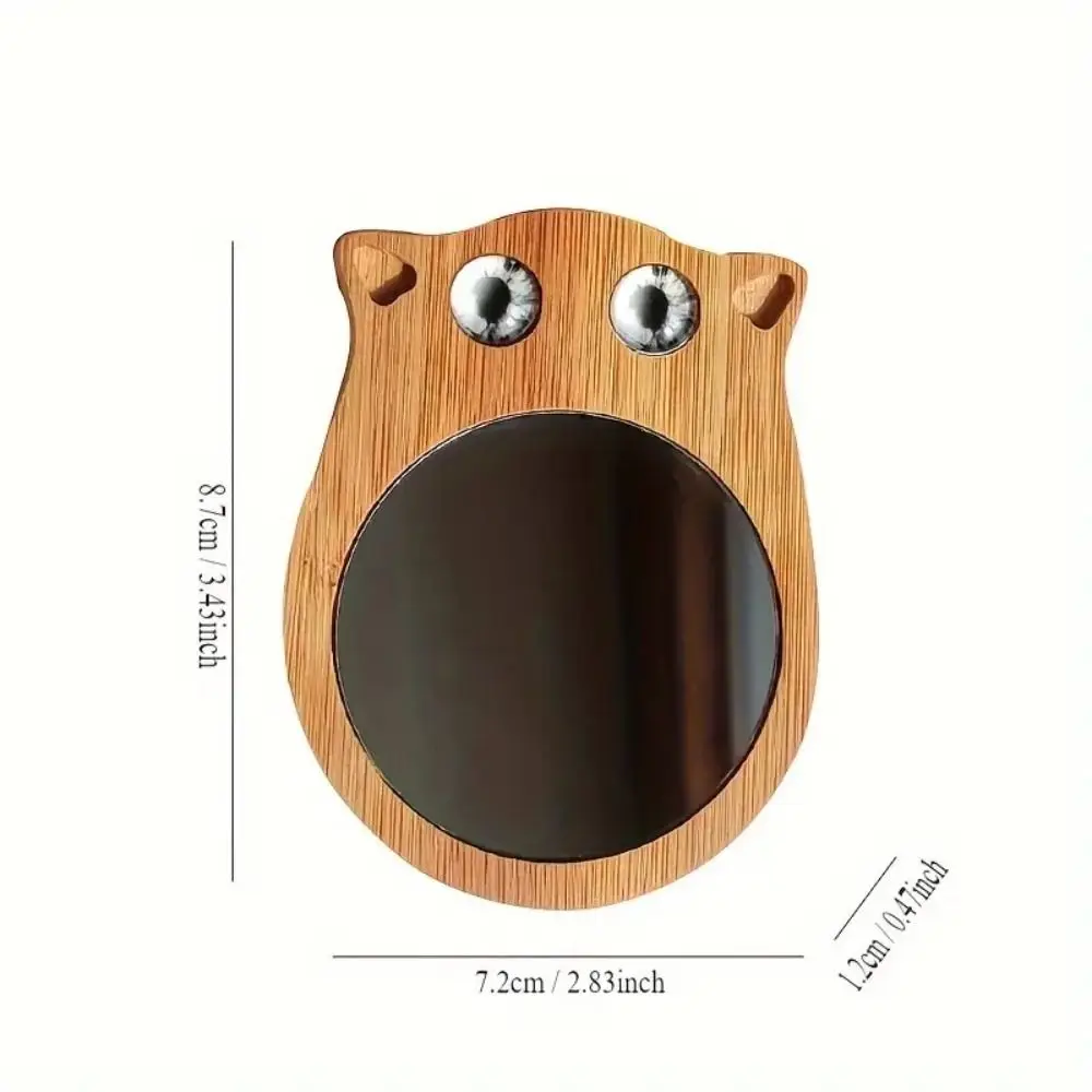 Wooden Natural Bamboo Makeup Mirror High Definition Cute Cat Beauty Mirror Hanging Korean Cosmetic Touch-up Mirror Travel