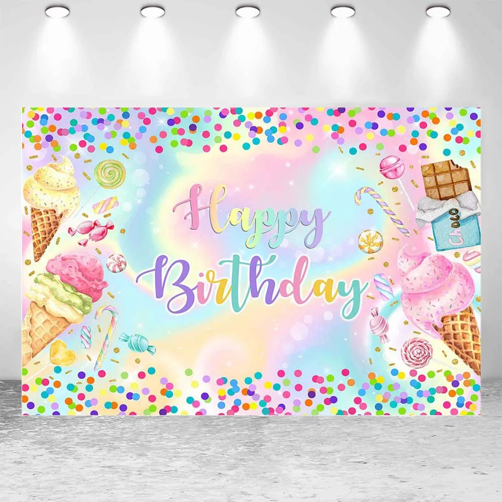 Mocsicka Kids Birthday Backdrop Photography Ice Cream Candy Colorful Dots Girl Birthday Party Decor Background Photostudio Props