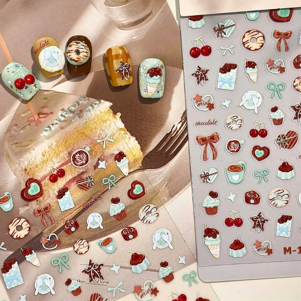 النعناع الشوكولاته الكعك بودنغ الآيس كريم Bowknot الكرتون ثلاثية الأبعاد هلام ذاتية اللصق مسمار الفن ملصقات الحلويات الحلوى مانيكير الشارات