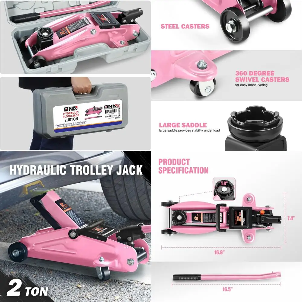 

Компактный гидравлический домкрат-тележка розового цвета, грузоподъемность 2 тонны, диапазон подъема 5.1-13 см