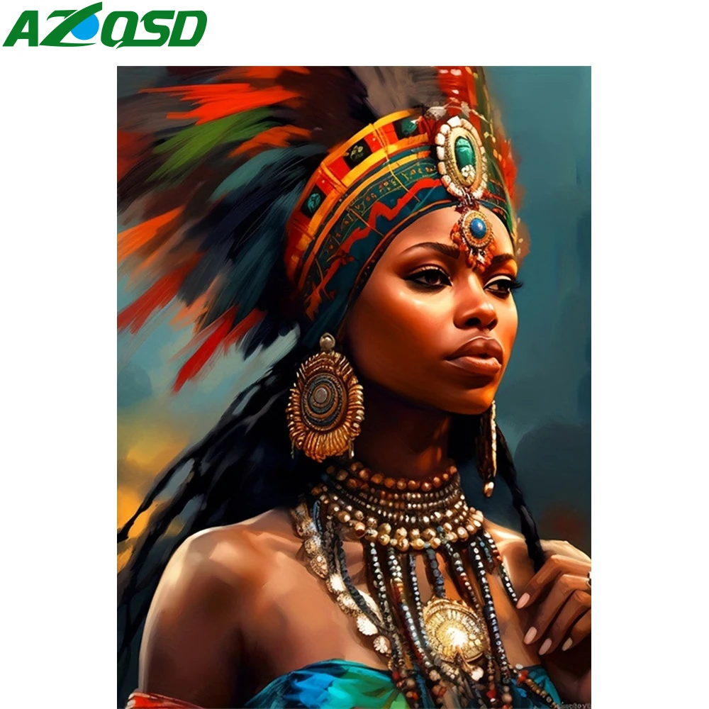 AZQSD Diamant Malerei 5d Indische Frau Afrika Diy Handarbeiten Stickerei Porträt Geschenk Strass Handgemachte Wohnkultur