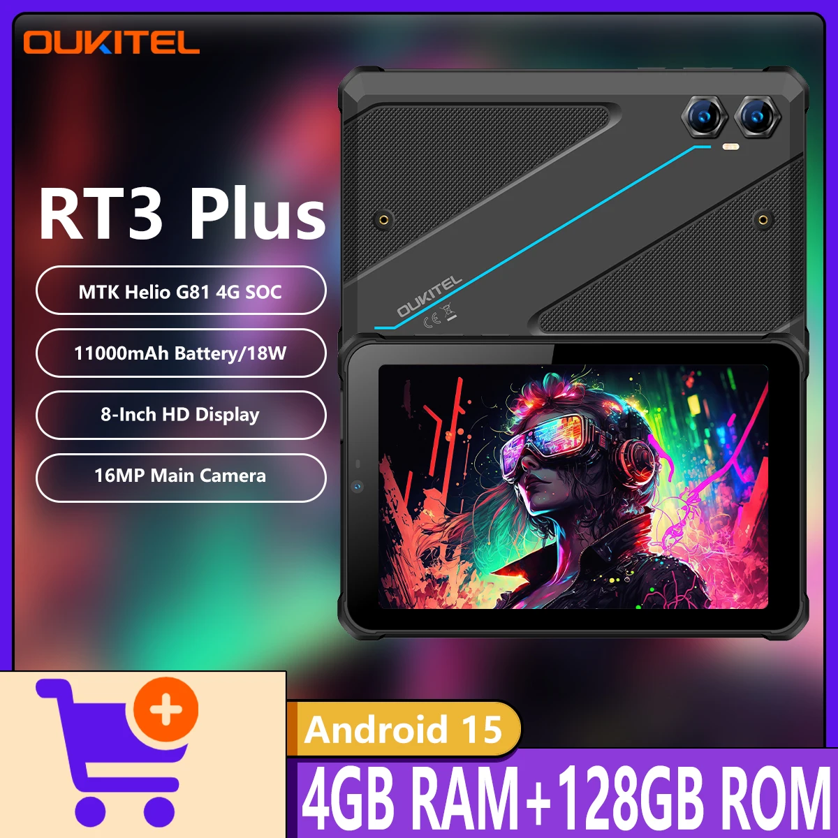 Защищенный планшет OUKITEL RT3 Plus, MTK Helio G81, 4G, аккумулятор 11000 мАч, 8-дюймовый дисплей, 16(4+12) ГБ+128 ГБ, основная камера 16 МП, Android 15, NFC