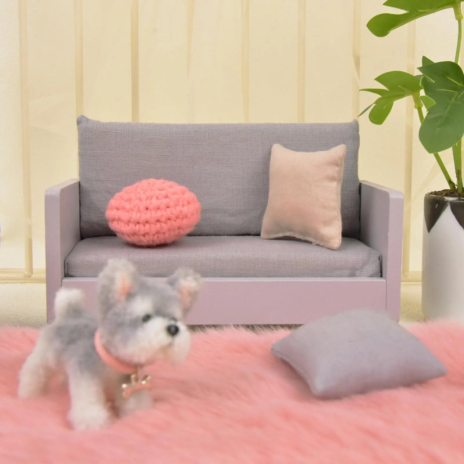 1:12 Puppenhaus-Möbelsofa, DIY-Modell mit Sofakissen, Rollenspiel-Requisiten, Möbelspielzeug, für realistische Lebensszene