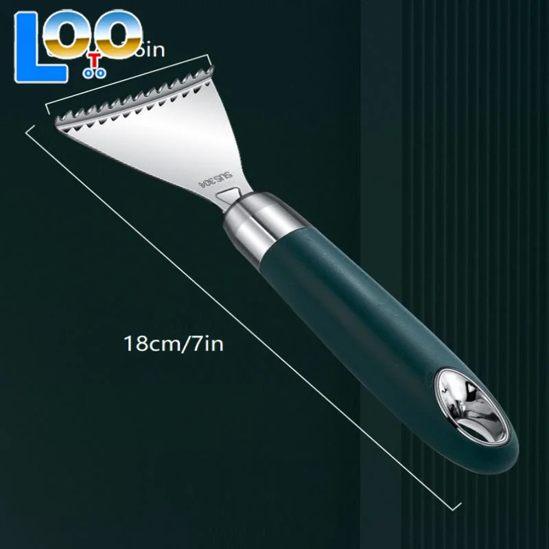 Pelapatate per pelle di pesce Raschietto per squame di pesce in acciaio inossidabile Manico in ABS antiscivolo Accessori da cucina portatili Raschiatura della pelle seghettata