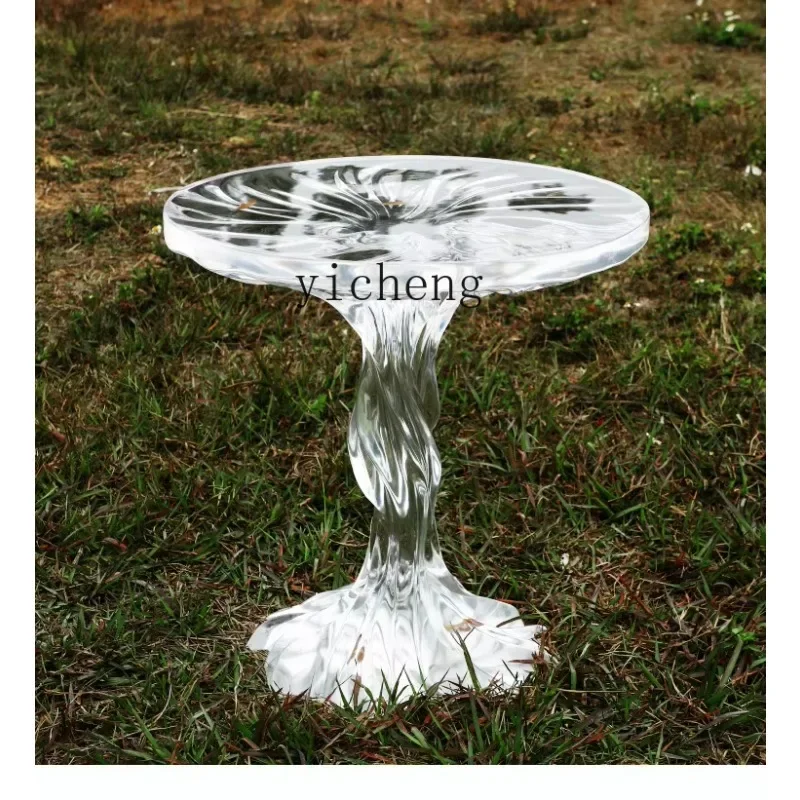 DSA  light luxury living room, water ripple edge next to the sofa, transparent resin, exquisite small round coffee table