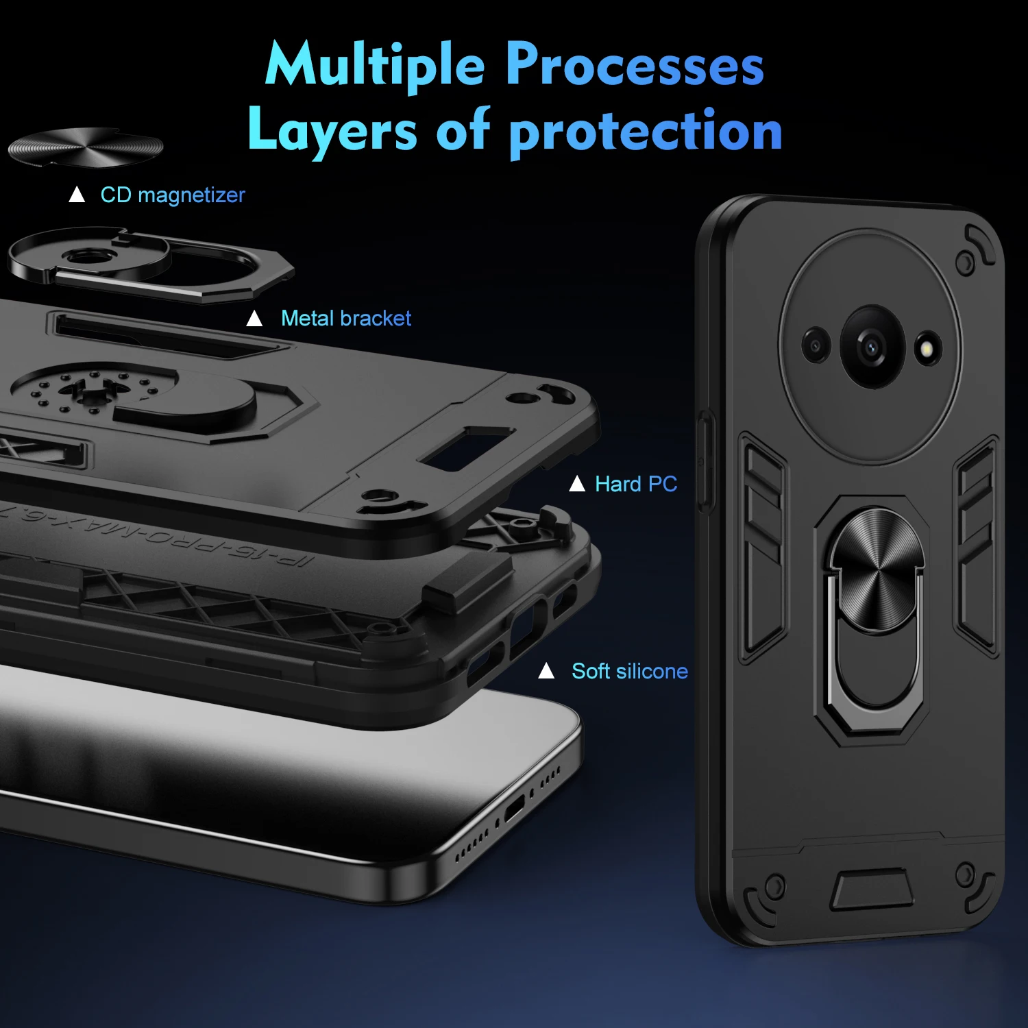 

Case for Xiaomi Redmi A3 A 3 Armor Shockproof Car Magnetic Ring Holder Hard Protection Luxury Phone Cover XiaomiRedmiA3 Coque