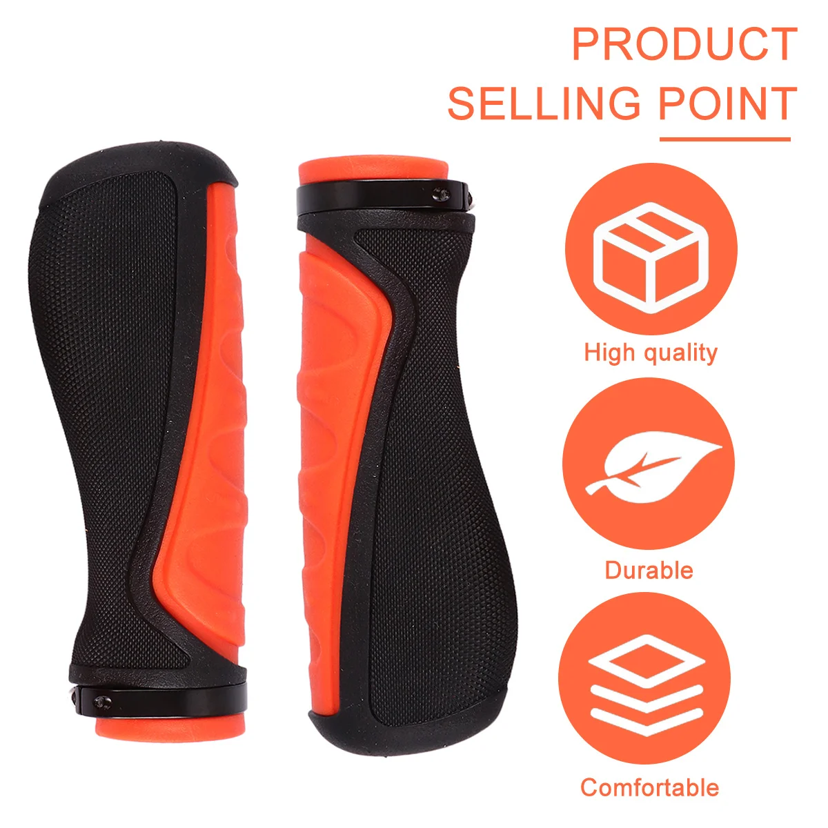 2Pcs Mountain Bike Handlebar Grips Rubber Anti-Slip Comfortable Cycling Grip Covers Black Orange Non-Slip Raised Traction