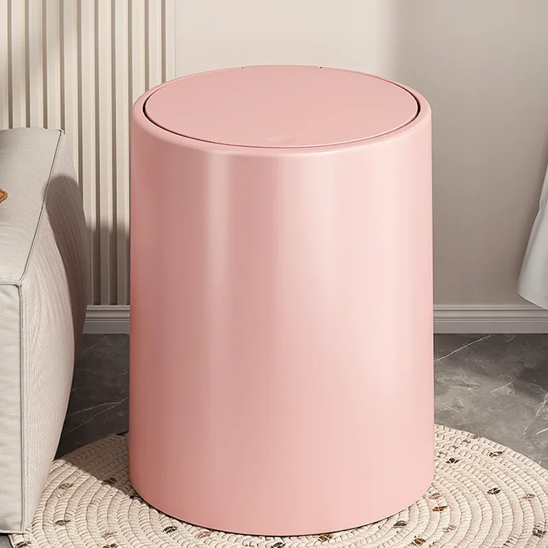 France Light Luxury Bathroom Trash Can with Lid Anti Odor Press Type Elastic Cover Bedroom Living Room Paper Basket Storage Bin