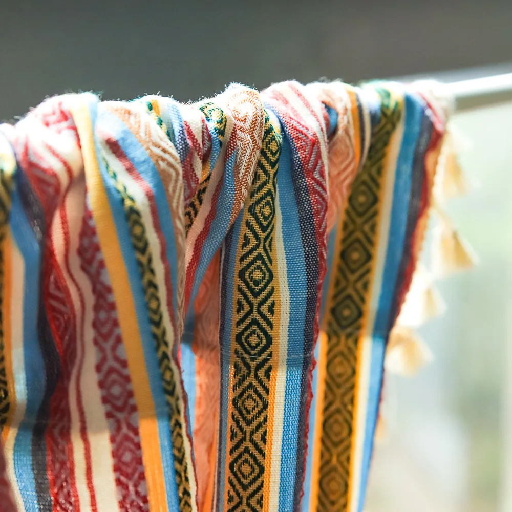 Bedroom Balcony Short Curtain Boho National Style Polyester-cotton Curtain Stripes Embroidered Kitchen Cabinet Dustproof Cloth