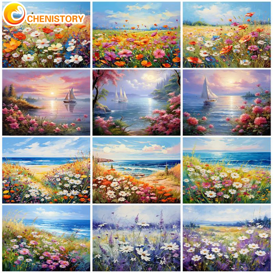 

PhotoCustom DIY Oil Paint By Numbers Flower Landscape Paintings On Canvas Coloring For Drawing Adults Picture Set Home Decoratio