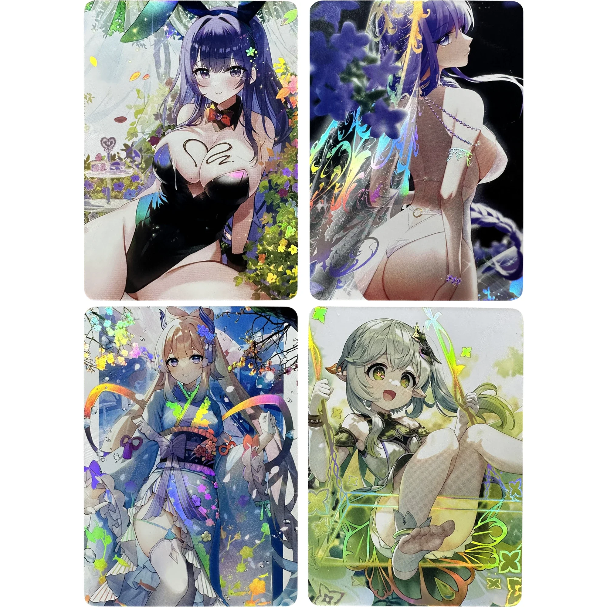 4 Models Genshin Girls Flash Cards ACG Beelzebul Nahida Sangonomiya Kokomi Kawaii Classic Game Anime Collection Card Gifts Toys