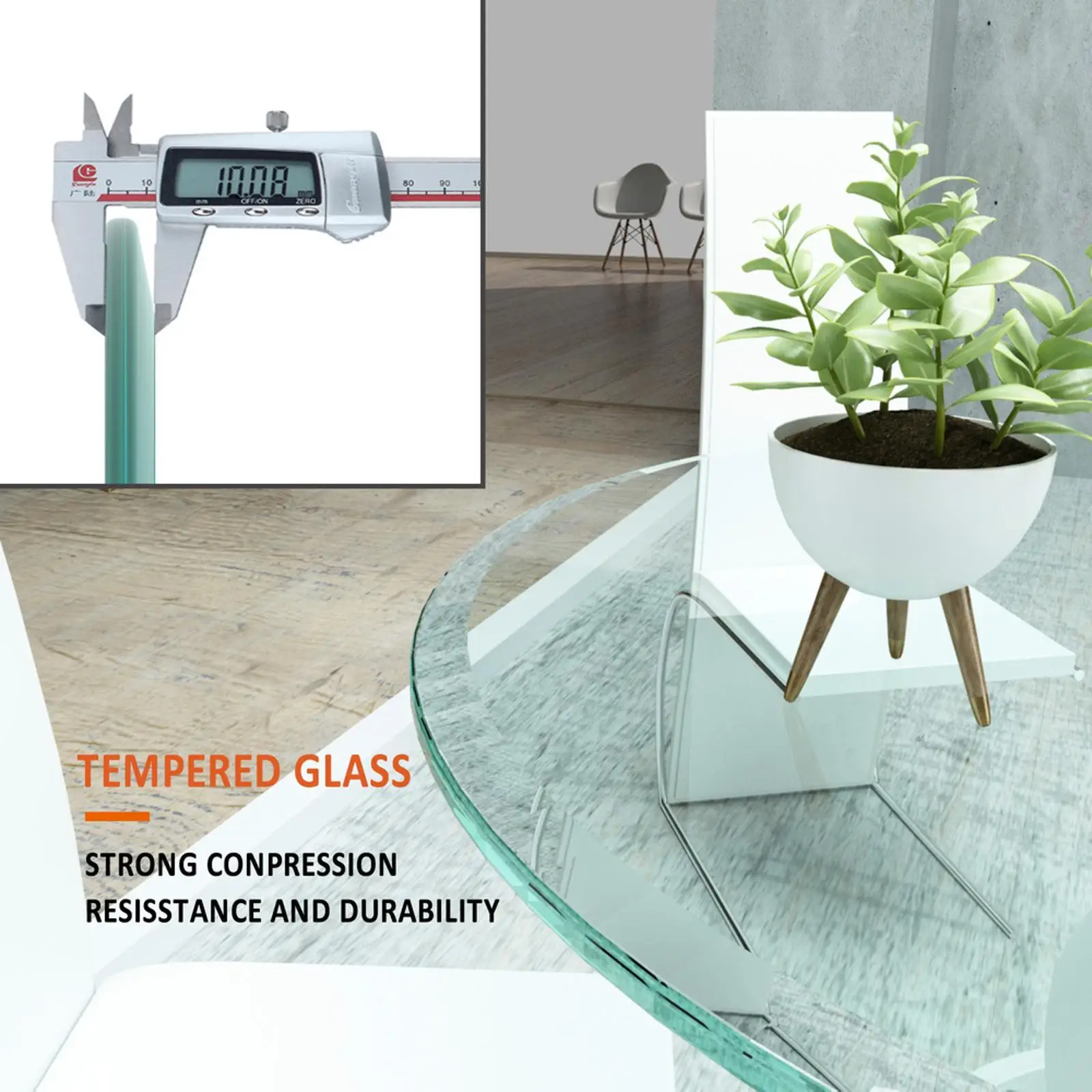 سطح طاولة من الزجاج المقسى المستدير مقاس 32 بوصة من الزجاج الشفاف مقاس 2/5 بوصة مشطوف سميك