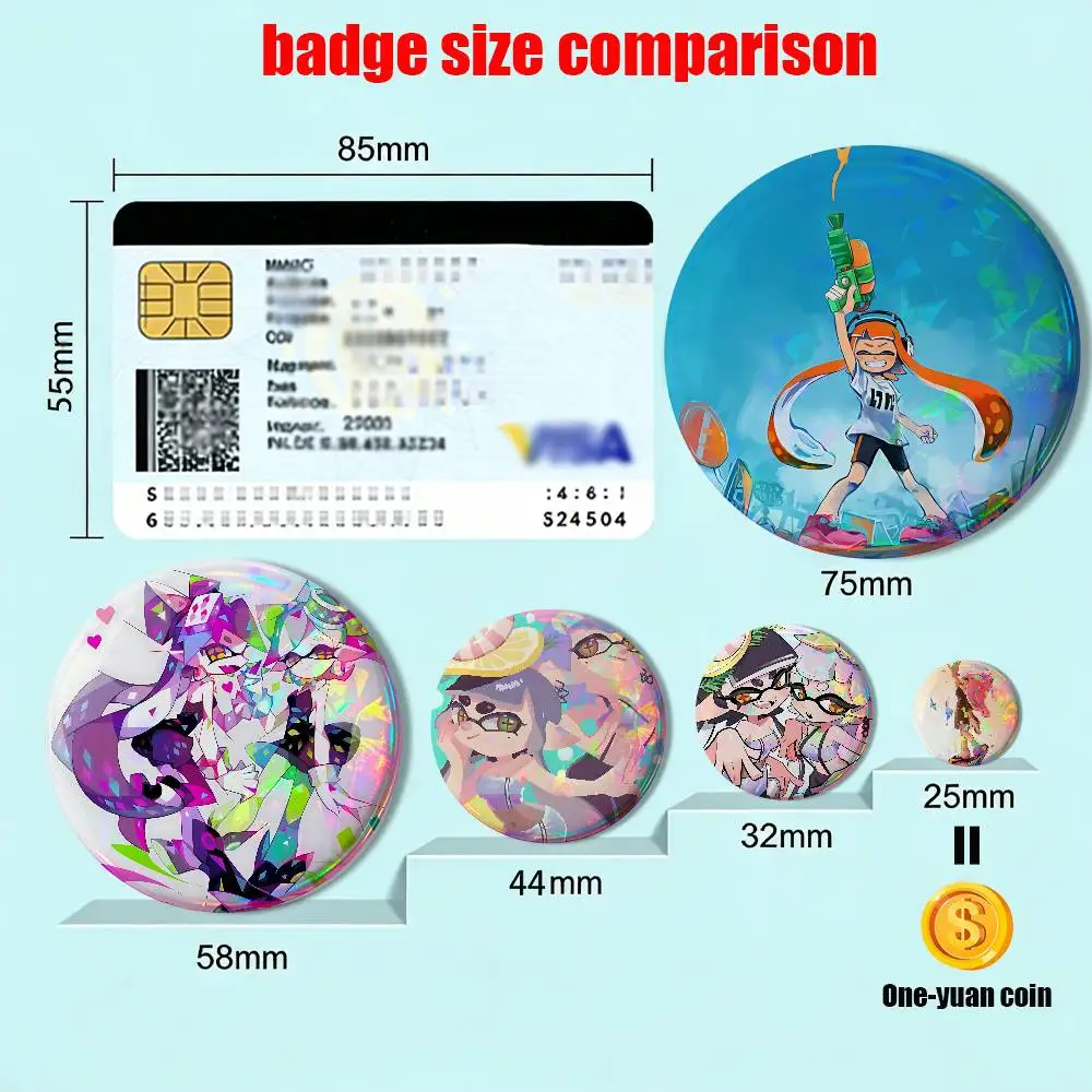 Salmon Run Splatoon 3 Spla Badge on Backpack Clothes decoration Tinplate Round Brooch Funny Custom Gifts for Friend
