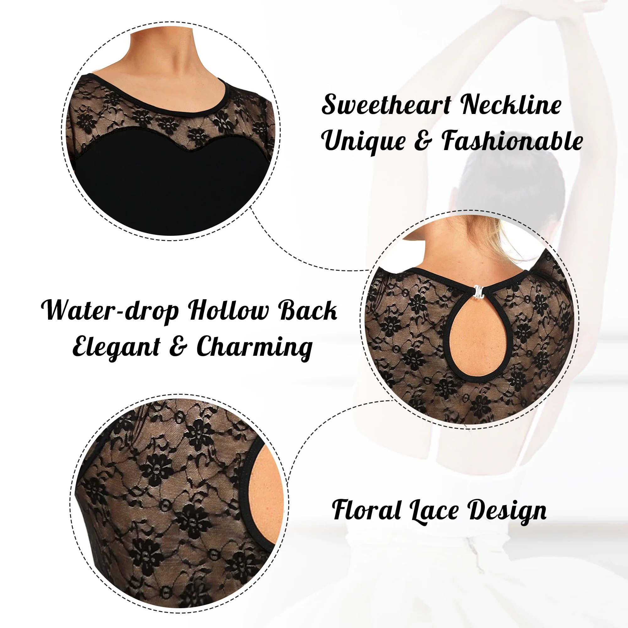 여성 발레 레이스 반팔 댄스 레오타드 탱크, 등이 파인 댄스웨어