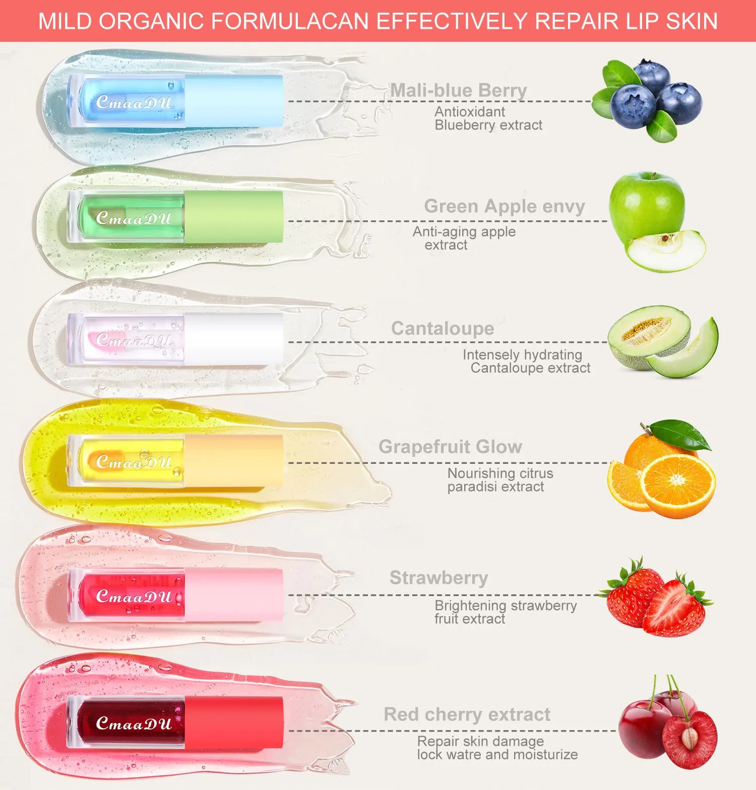 Brillo labial de fruta que cambia de Color a la temperatura, aceite labial que se llena, hidratante de larga duración, reducción de líneas, bálsamo labial, cosméticos, 1 unidad