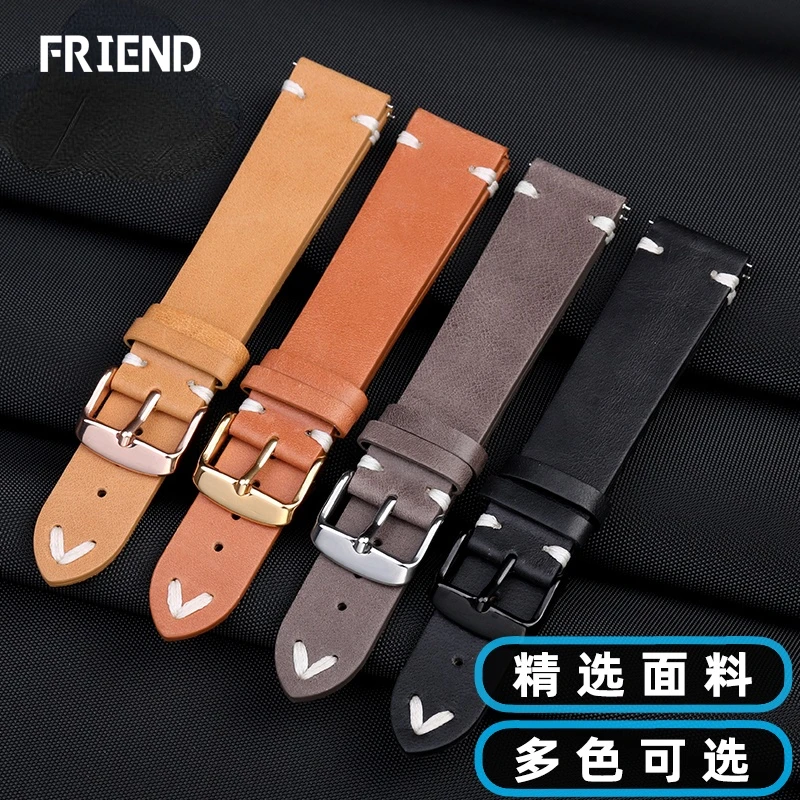 High-End First Layer Cowhide Strap for Oris Rado Certina Hamilton Retro Cow Leather Watch Strap Men 18mm 20mm 22mm