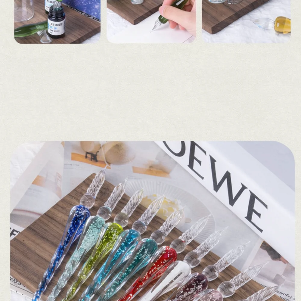 Crystal Luminous Starry Sky Dip Pen Set Elegant Writing Stationery Fountain Pen For Drawing Calligraphy Art Gift