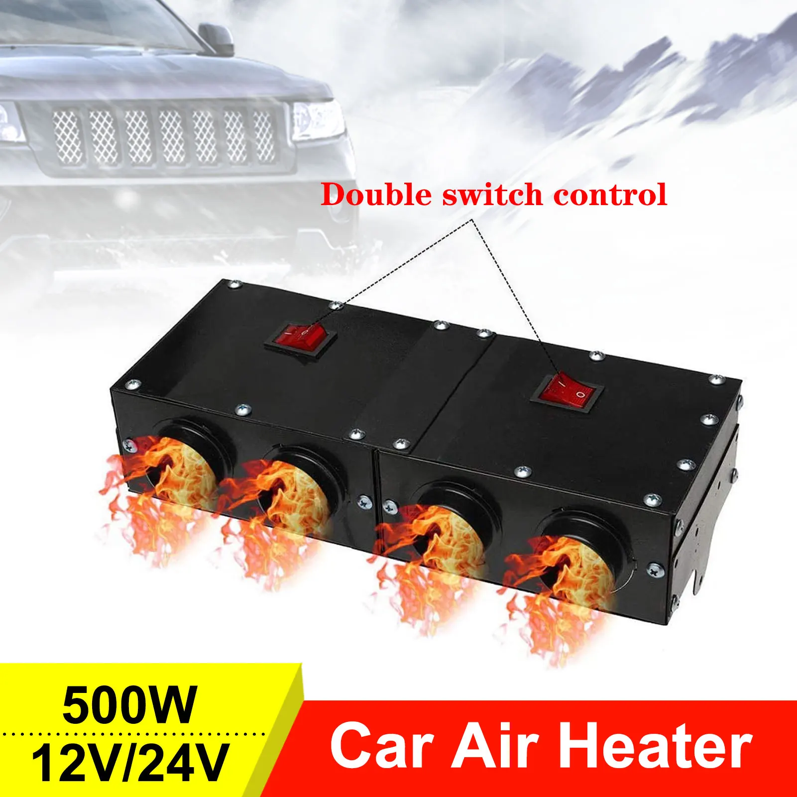 24V 4 Port Car Heater Defroster Portable Car Electric Dryer Windshield Windscreen Demister 12V 500W Heater Fan For RV SUV Truck