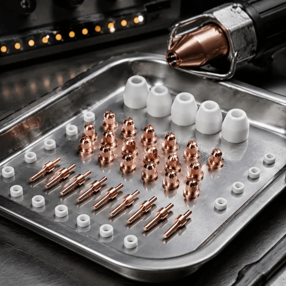 65pcs 40A Rating Plasma Torch Tips Extended Design Shield Cup Included Plasma Cutting Nozzle Nose Fittings