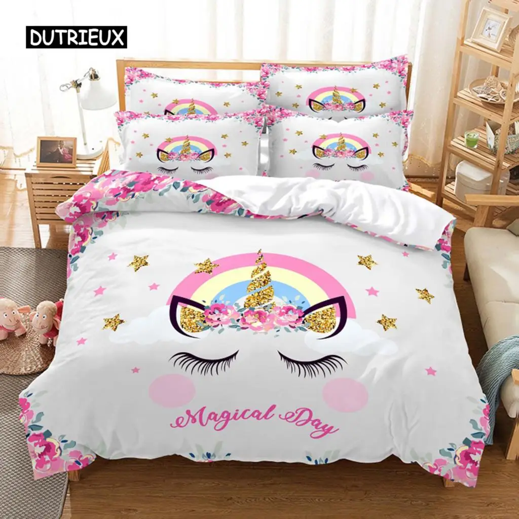 Cartoon Children Bedding Set Unicorn Duvet Cover Set Full Twin For Kids Girls Room Decor Cute Animals Quilt Cover Fashion Design