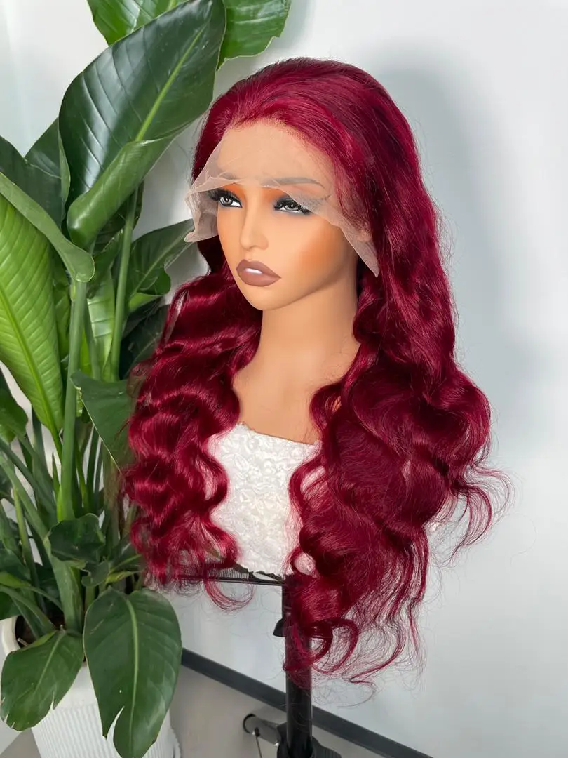 Geeta 99J Body Wave Lace Front Wig 30 34 Inch 13x4 Lace Frontal Human Hair Wigs Red Color Brazilian Lace Wigs for Black Women