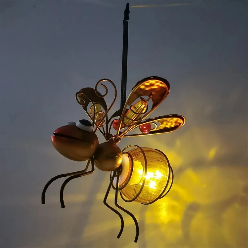 6 STKS Solar Hangende Bijenlichten Metalen Verlichting met Lente Bounce Tuin Decor Achtertuin Veranda Solar Insect Lights Woondecoratie