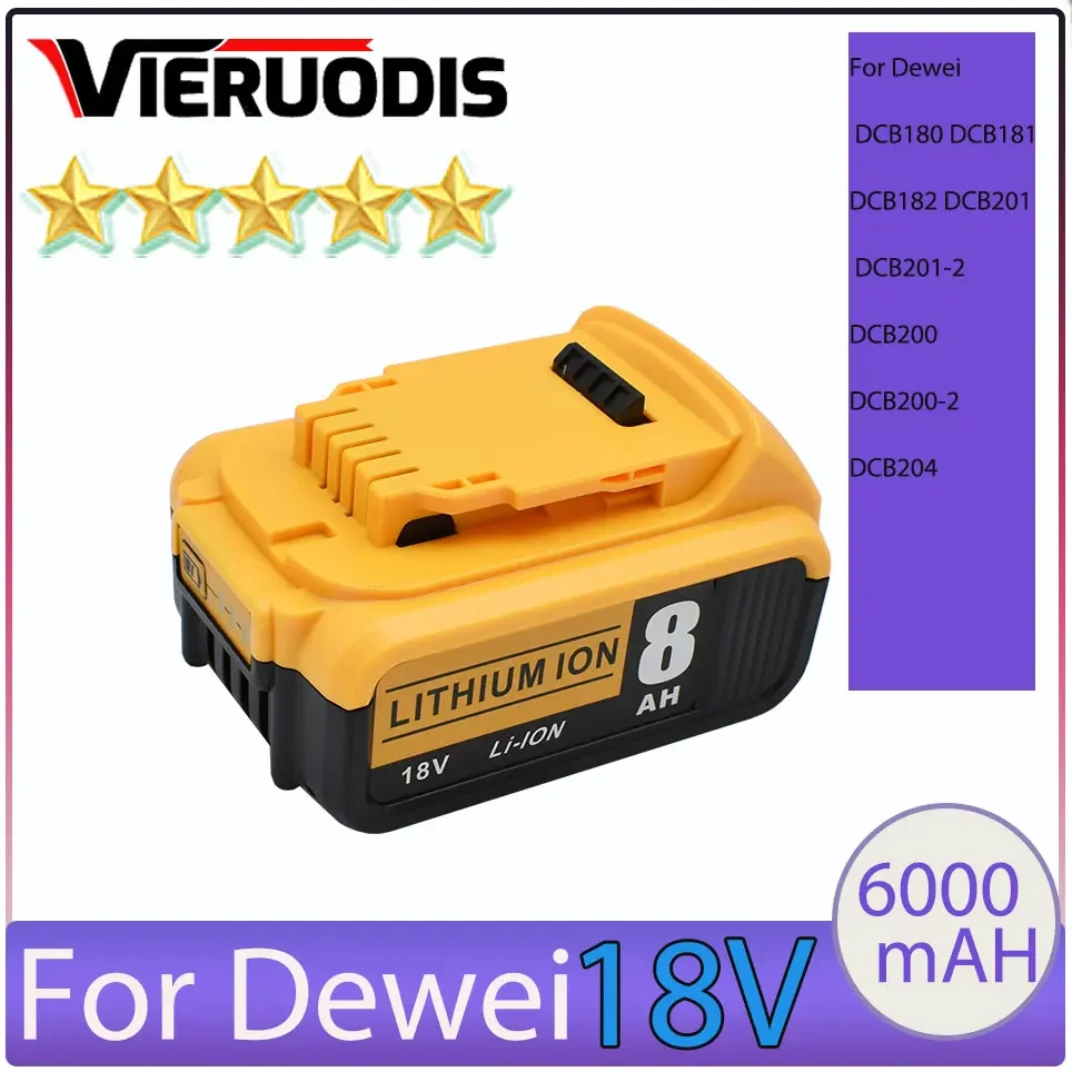 

18V 5Ah 6Ah 8Ah 18650 Lithium Battery for DeWalt power Tools DCB184 DCB200 rechargeable electric tool set 20v 5000mah Battery