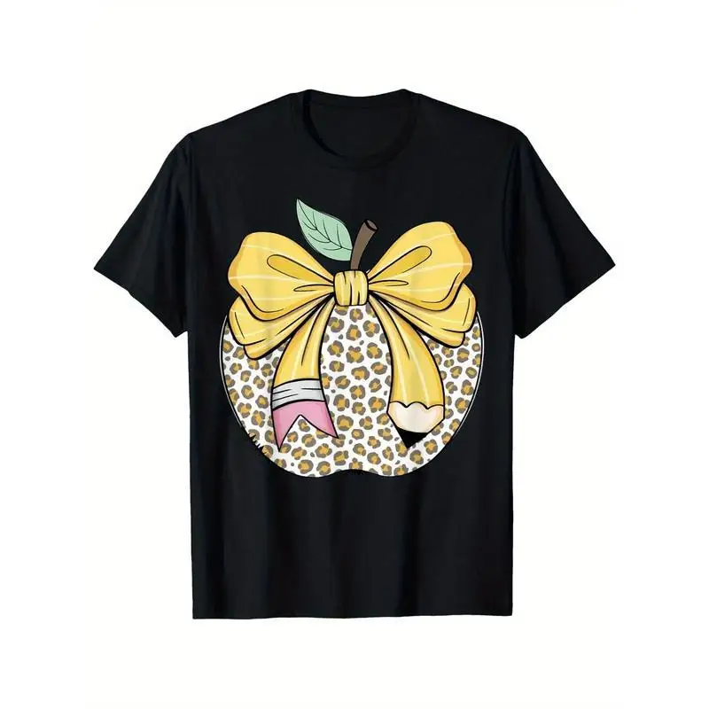 

Leopard Apple T-Shirt, Cute Back To School Teacher Graphic Tee, Women's Men's Trendy Teacher Top, Funny School Appreciation Gift