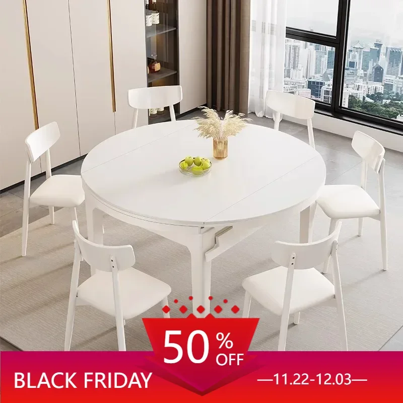 

Nordic Slate Dining Table Simple Modern Wooden Multifunctional Folding Round Small Living Room Mesa Household Furniture YX50DT