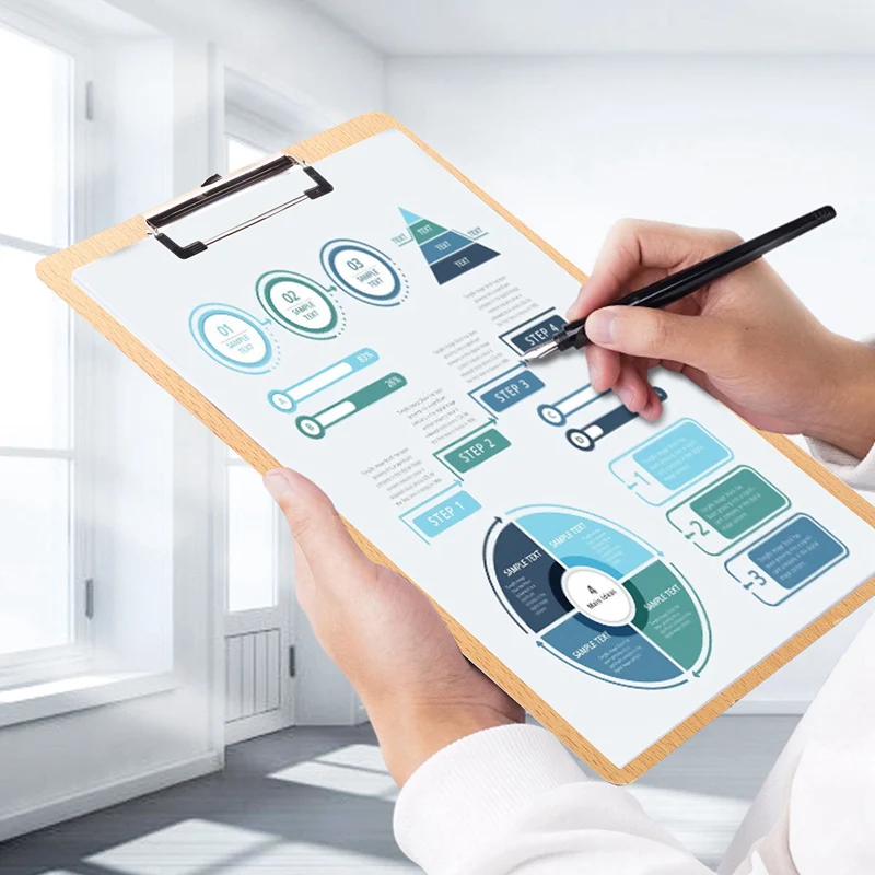 A4 사이즈 나무 클립보드 클립 보드, 사무실 학교 문구, 걸이식 구멍 파일 폴더, 고정 보드 하드 보드 쓰기 P