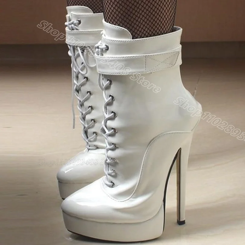 White Platform Lace up Boots Side Zipper Hook Stiletto Heels Spring British Style Party Women Boots 2024 Zapatos Para Mujere