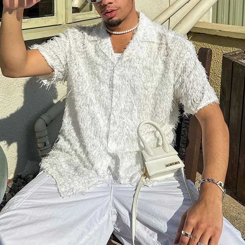 Men's Clothing Autumn Casual Lace Shirt Men's Top Fashionable Long-sleeved Solid Color Hollow Shirt Men's