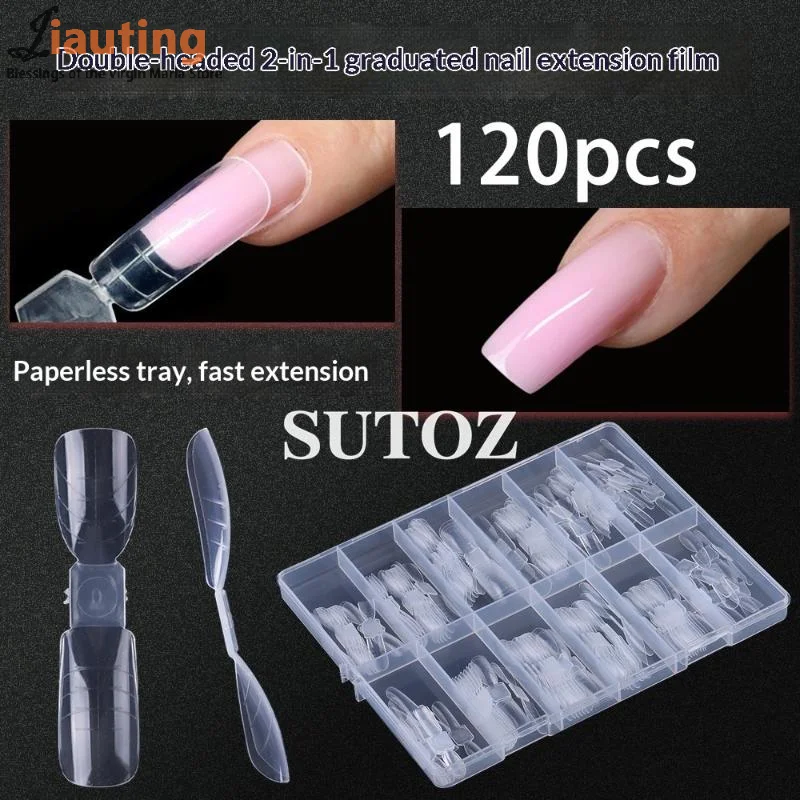 120 زوجًا من قوالب تمديد التابوت المربعة ذات الأطراف المزدوجة للأظافر، أطراف جل منشئ احترافية لصالونات الأظافر #4