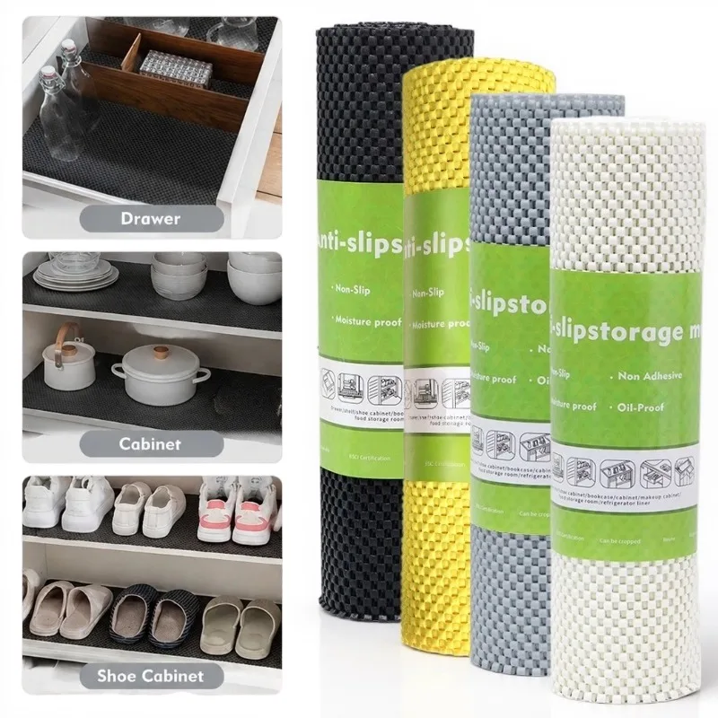 Drawer Shelf Liners Non-Adhesive Non Slip PVC  Grid Pattern Kitchen Drawer Mat for Shelves Desks Storage Cabinets Fridge Liner