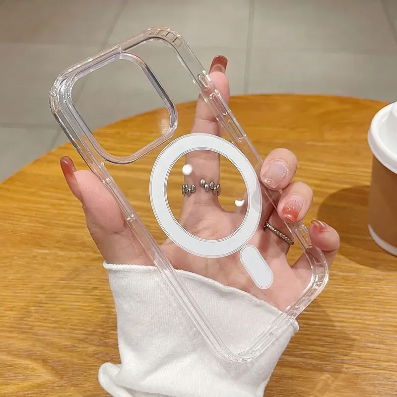 Funda magnética de lujo con carga inalámbrica para iPhone 17 16 15 14 13 12 11 Pro XR XS Max Plus Mini, transparente 5