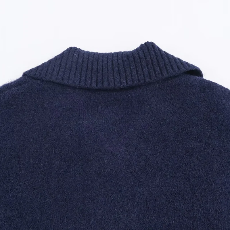 Otoño Turn-down Collar manga corta Tops tejidos mujeres botones decoración contraste Tops mujer ropa Casual 2025 nuevo