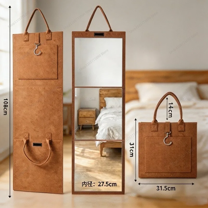 For Dormitory Full-body Mirror, Triple-fold Portable, Vanity Mirror