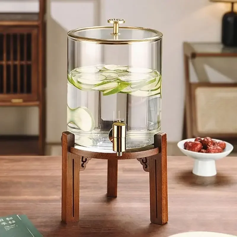 Borosilicate Glass High End Glass Cold Water Kettle with Faucet, Cold Water Beverage Bucket, Fruit Tea, Cold Drink Set,
