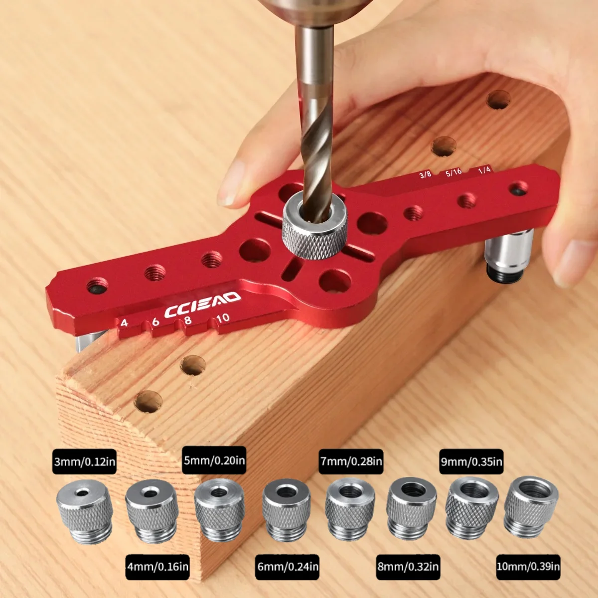 Adjustable Aluminum Alloy Center Punch Guide, Edge Scribing Locator with Multi‑Size Drill Bushings for Woodworking DIY